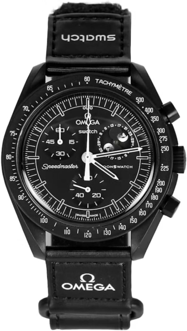 Swatch Montre bracelet Moonswatch Omega x Mission to the Moonphase Snoopy noir, Noir – Image 3