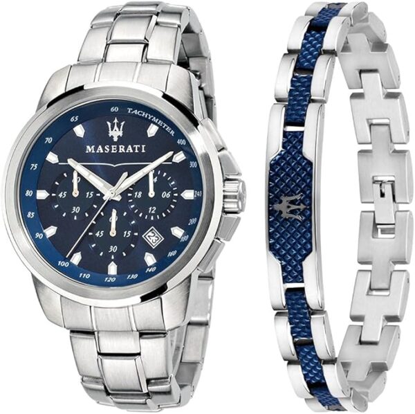 Maserati Successo Montre Homme, Chronographe, et Bracelet en Acier, PVD Bleu- R8851121016