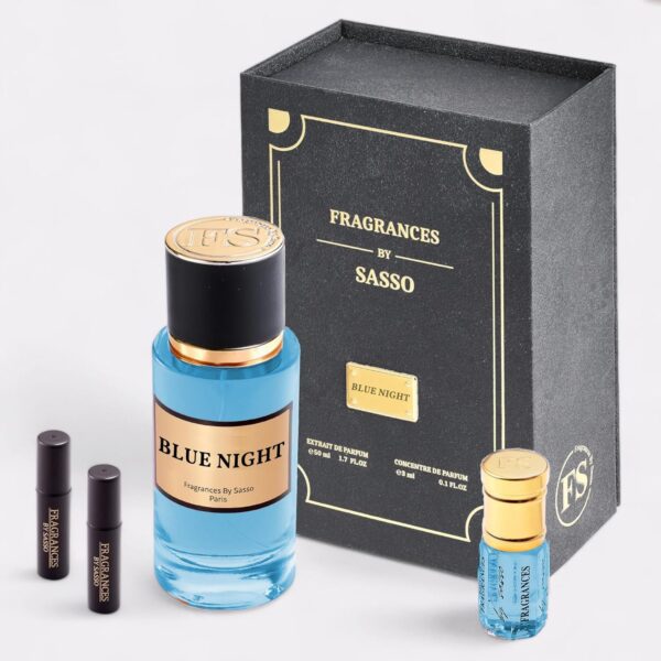 Parfum BLUE Senteur NIGHT - FRAGRANCES BY SASSO - Coffret Luxe - Extrait De Parfum 50ml + Essence Pure 3ml + 2 Échantillons OFFERT - Coffret Cadeau Homme - Collection classic Générique – Image 7